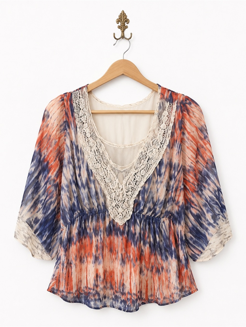 Paola Poggi Italian peach long sleeve sheer boho chic blouse cover up IT 38 US S